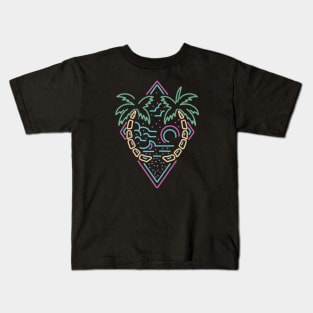 Retro Summer Beach Line Art with Palm Trees Kids T-Shirt